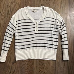LOFT V-Neck Sweater - White and Black Stripes